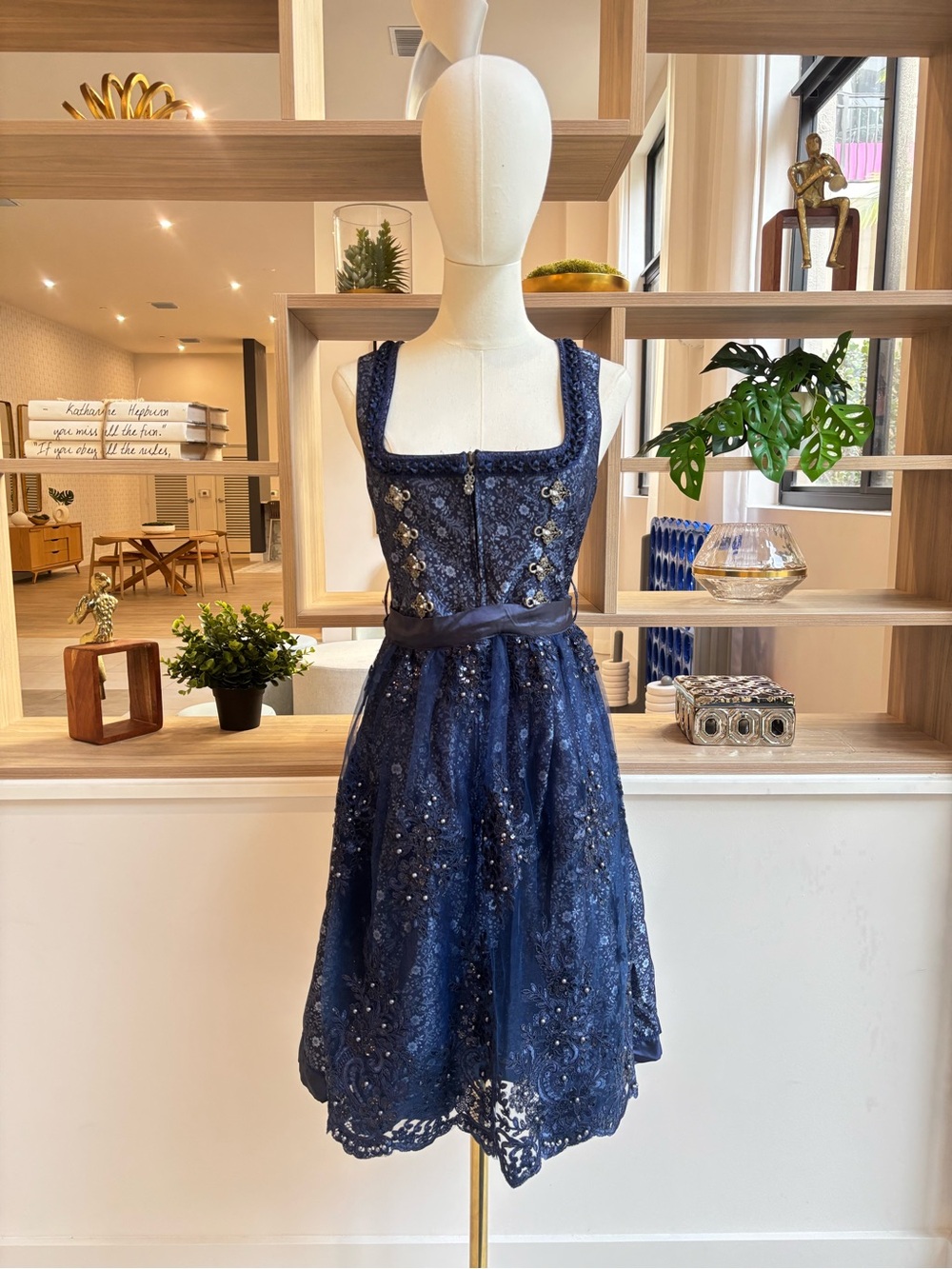 Navy Sequined Sleeveless Fit & Flare Dress